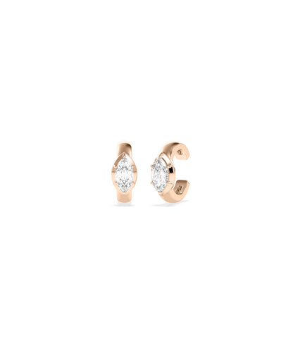 Rose gold ear cuffs featuring marquise-cut diamonds in a four-prong setting, no piercing required