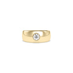 Round bezel solitaire lab diamond band ring in 14K yellow gold