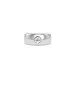 Round bezel solitaire lab diamond band ring in 14K white gold