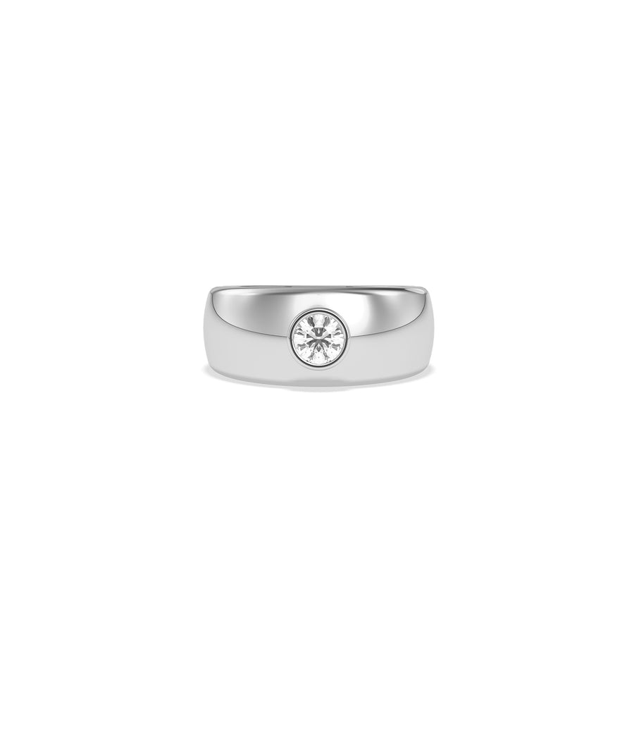 Round bezel solitaire lab diamond band ring in 14K white gold