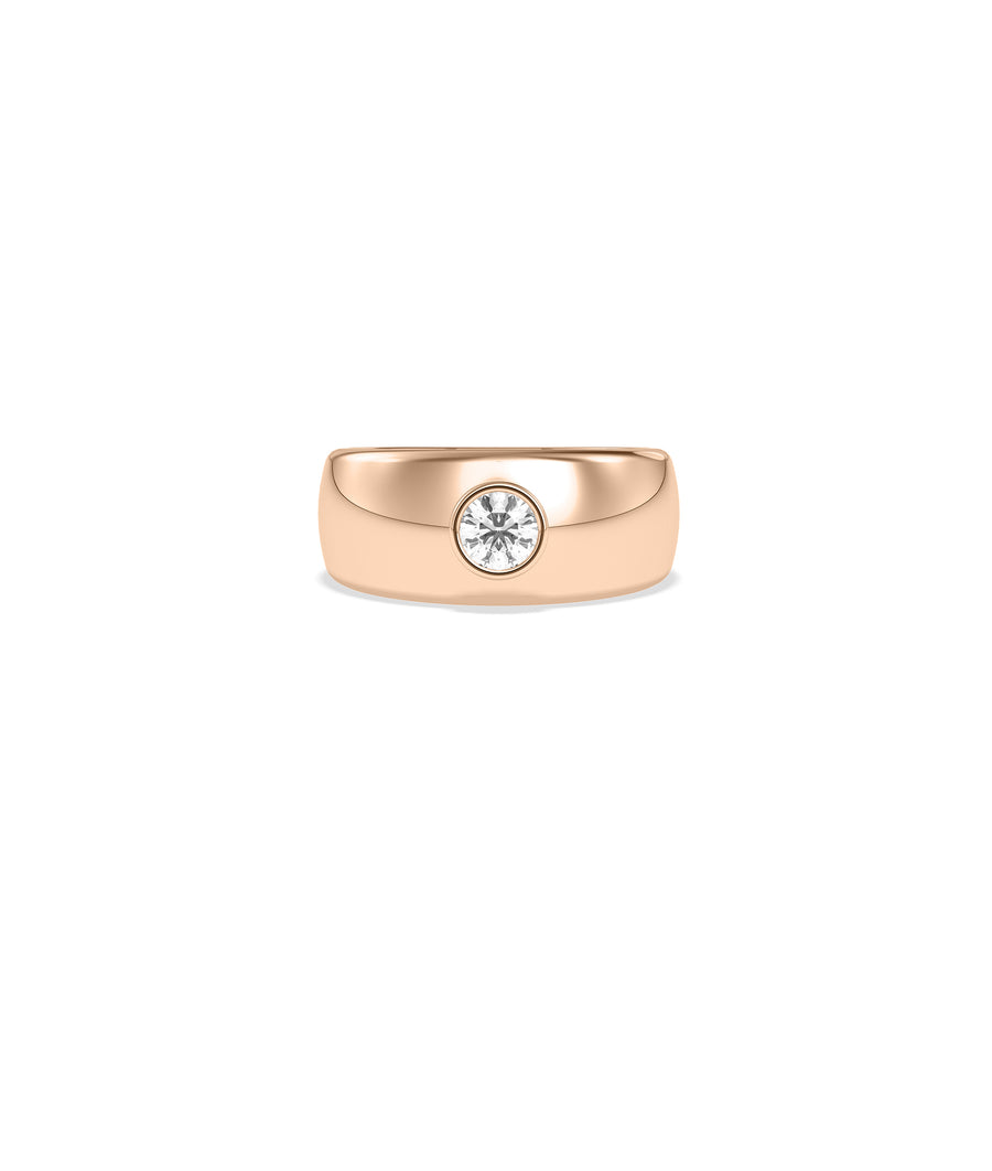 Round bezel solitaire band ring with lab diamond in rose gold