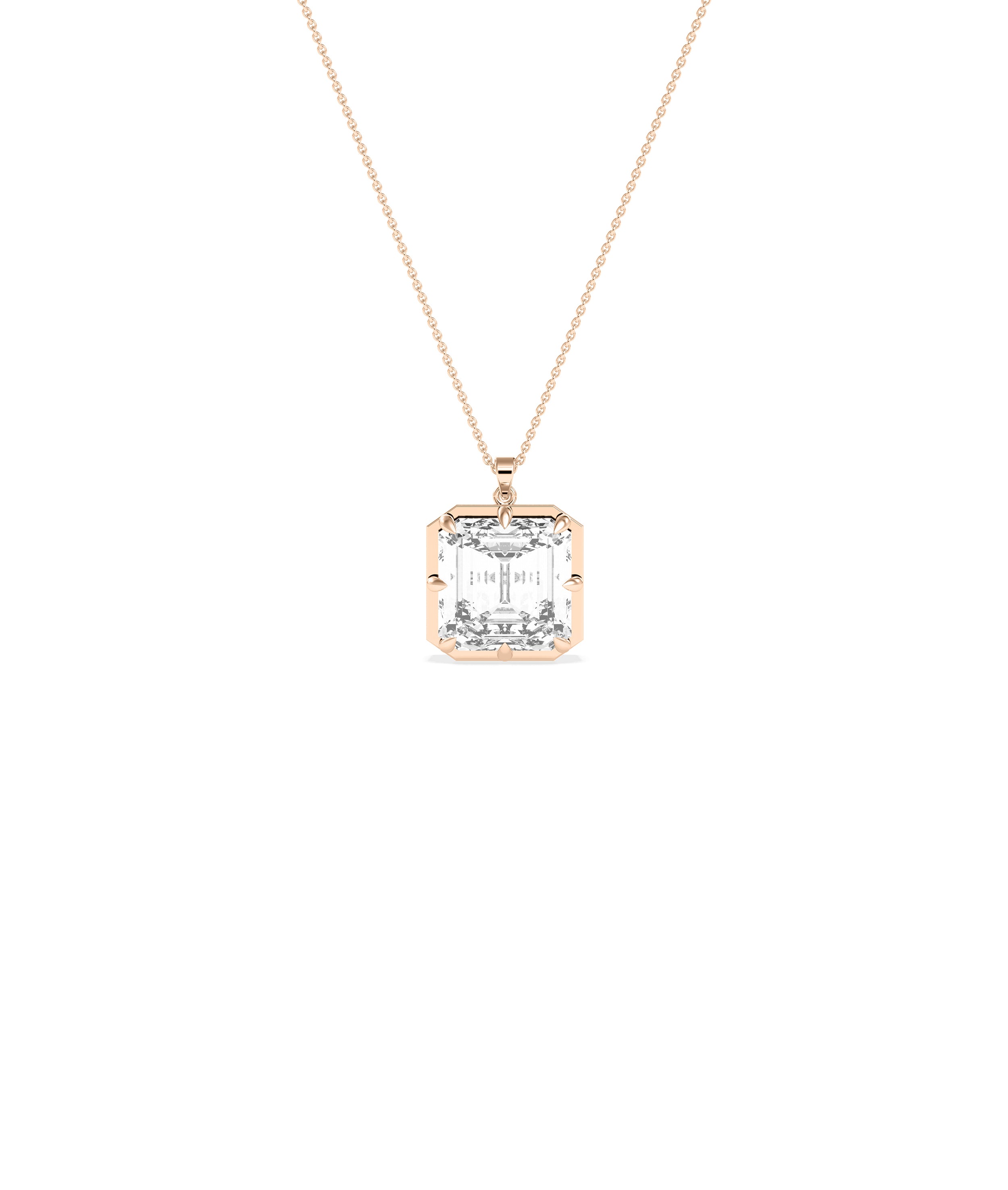Solitaire asscher cut lab diamond pendant in rose gold dainty style
