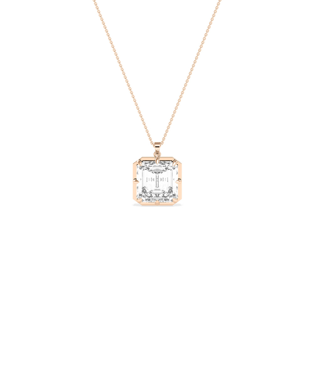 Solitaire asscher cut lab diamond pendant in rose gold dainty style