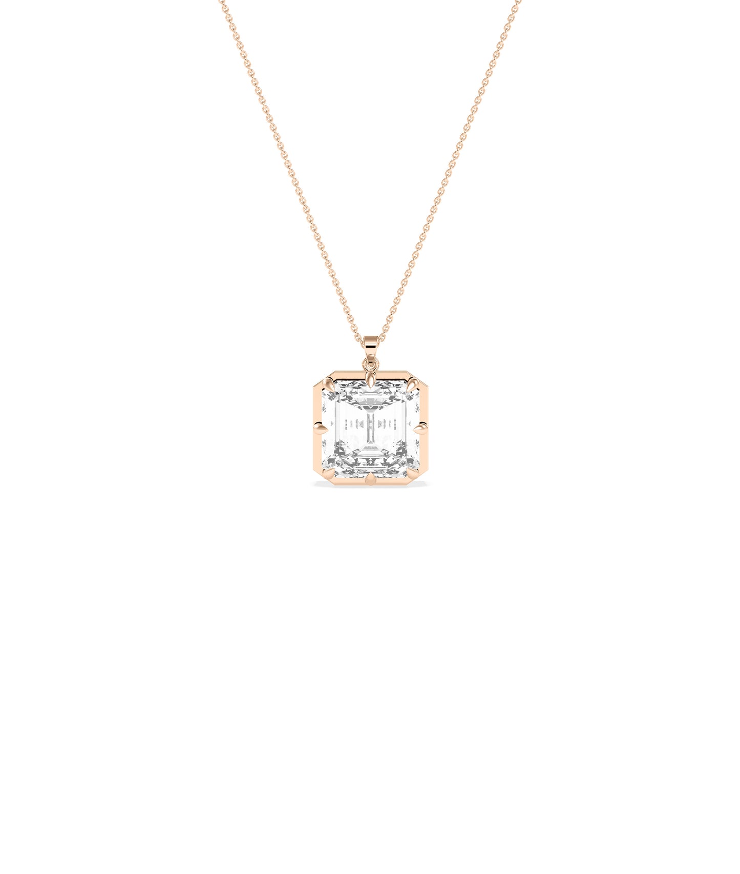 Solitaire asscher cut lab diamond pendant in rose gold dainty style