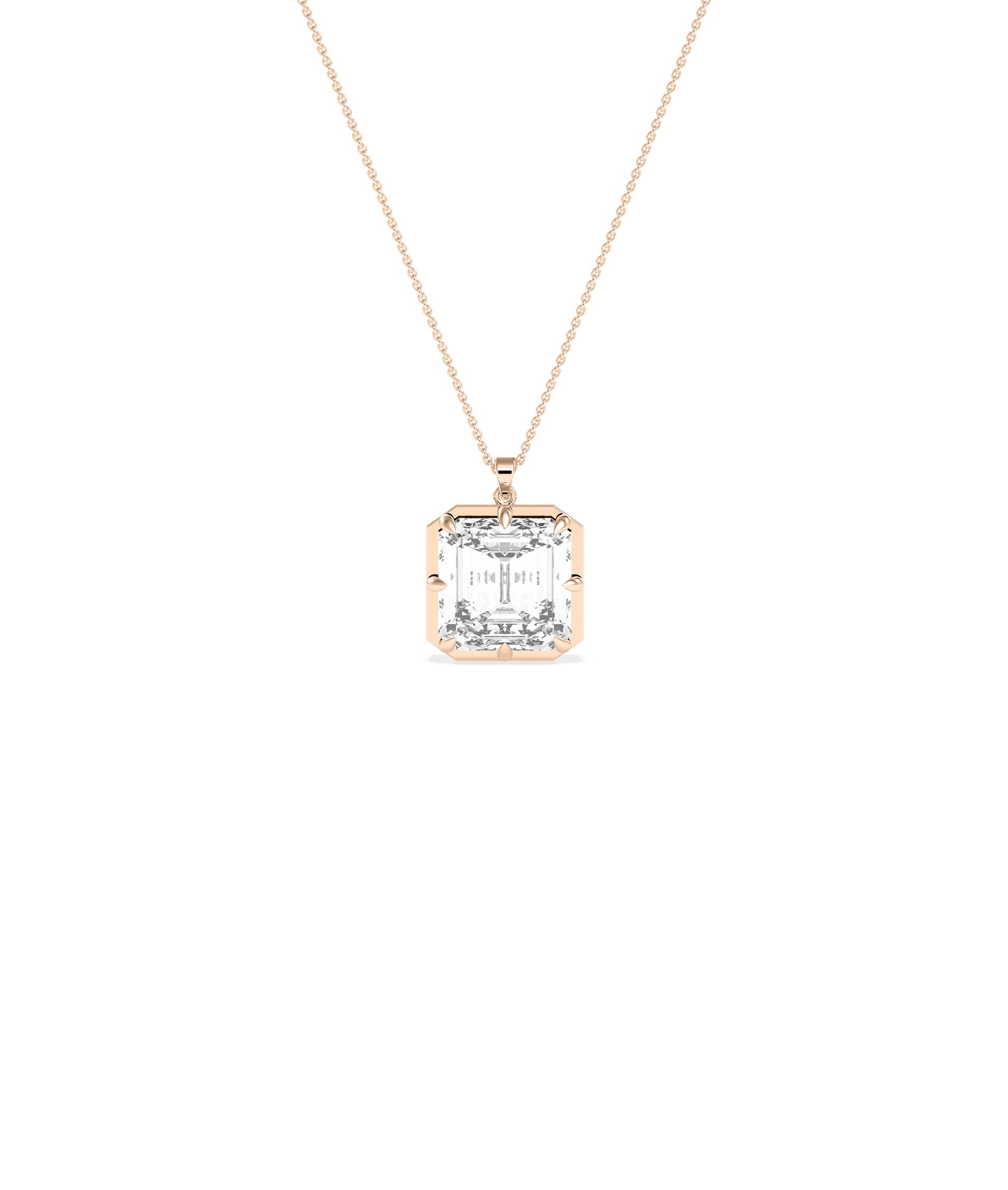 Solitaire asscher cut lab diamond pendant in rose gold dainty style
