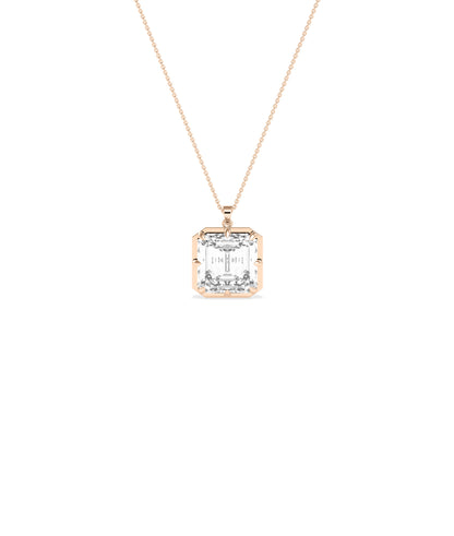 Solitaire asscher cut lab diamond pendant in rose gold dainty style