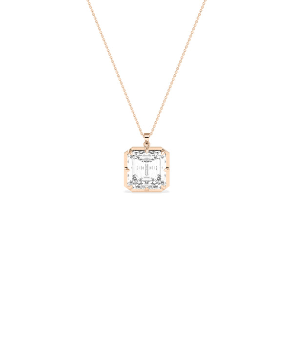 Solitaire asscher cut lab diamond pendant in rose gold dainty style alternate view