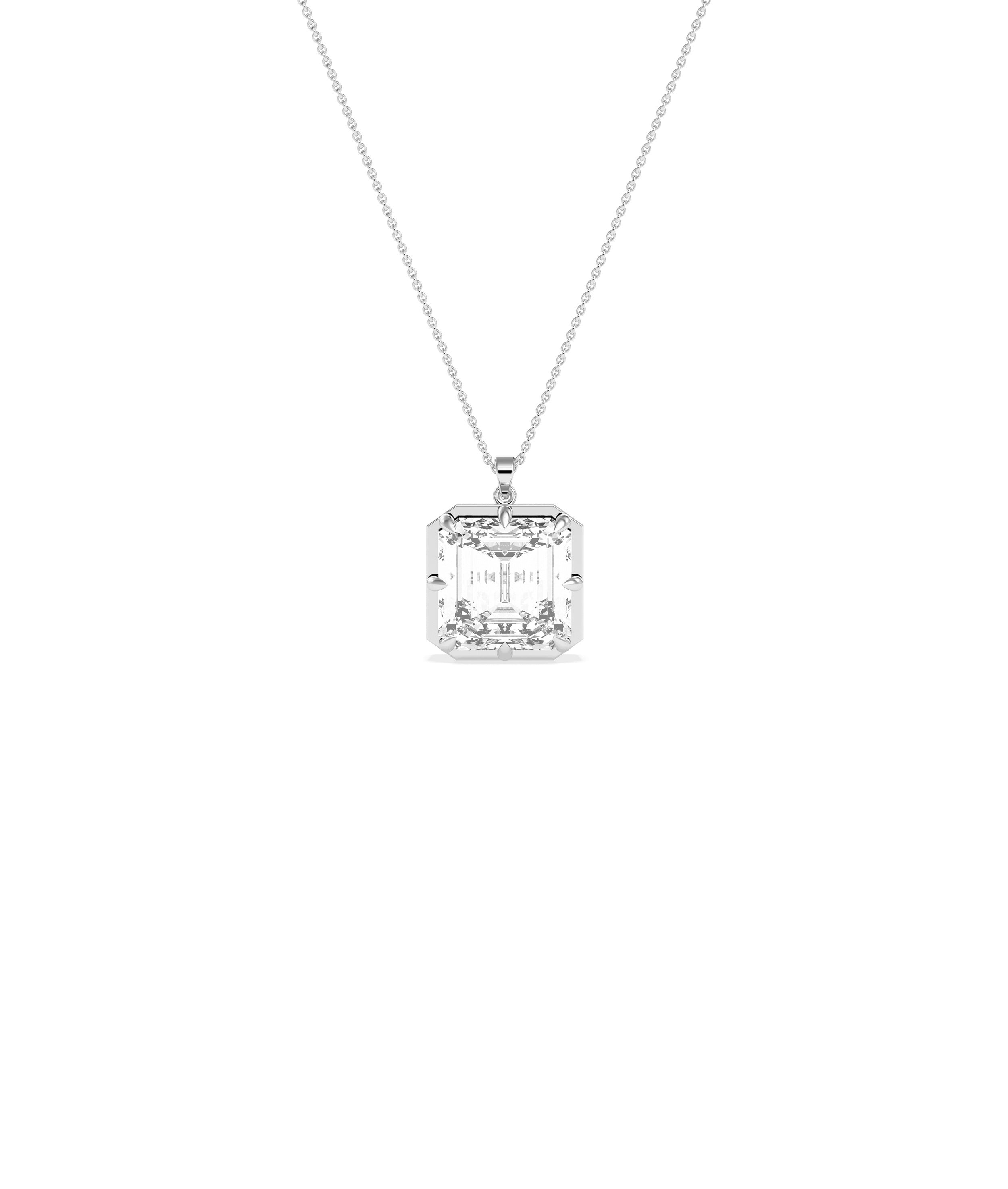 Solitaire asscher cut lab diamond pendant in white gold
