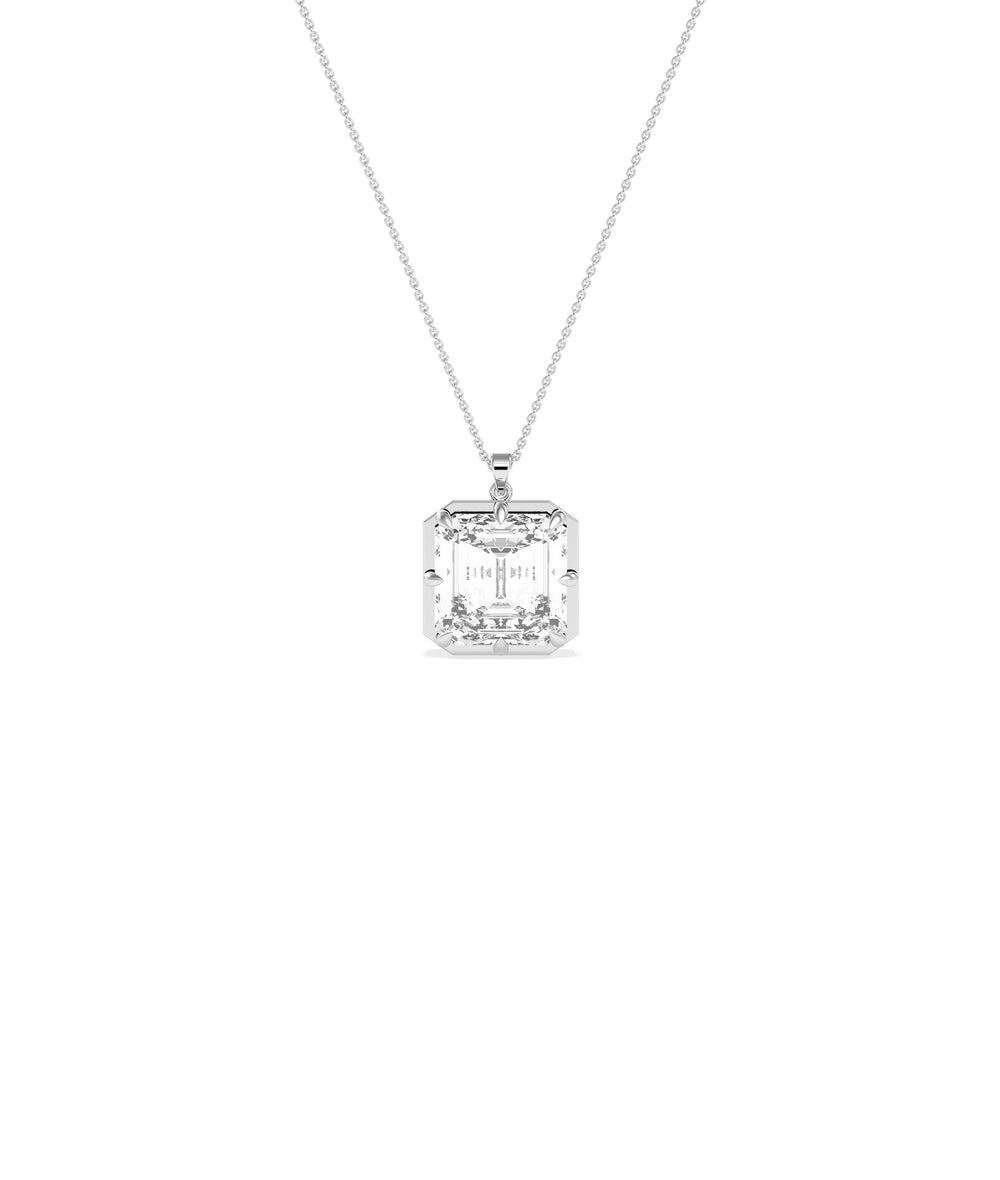 Solitaire asscher cut lab diamond pendant in white gold