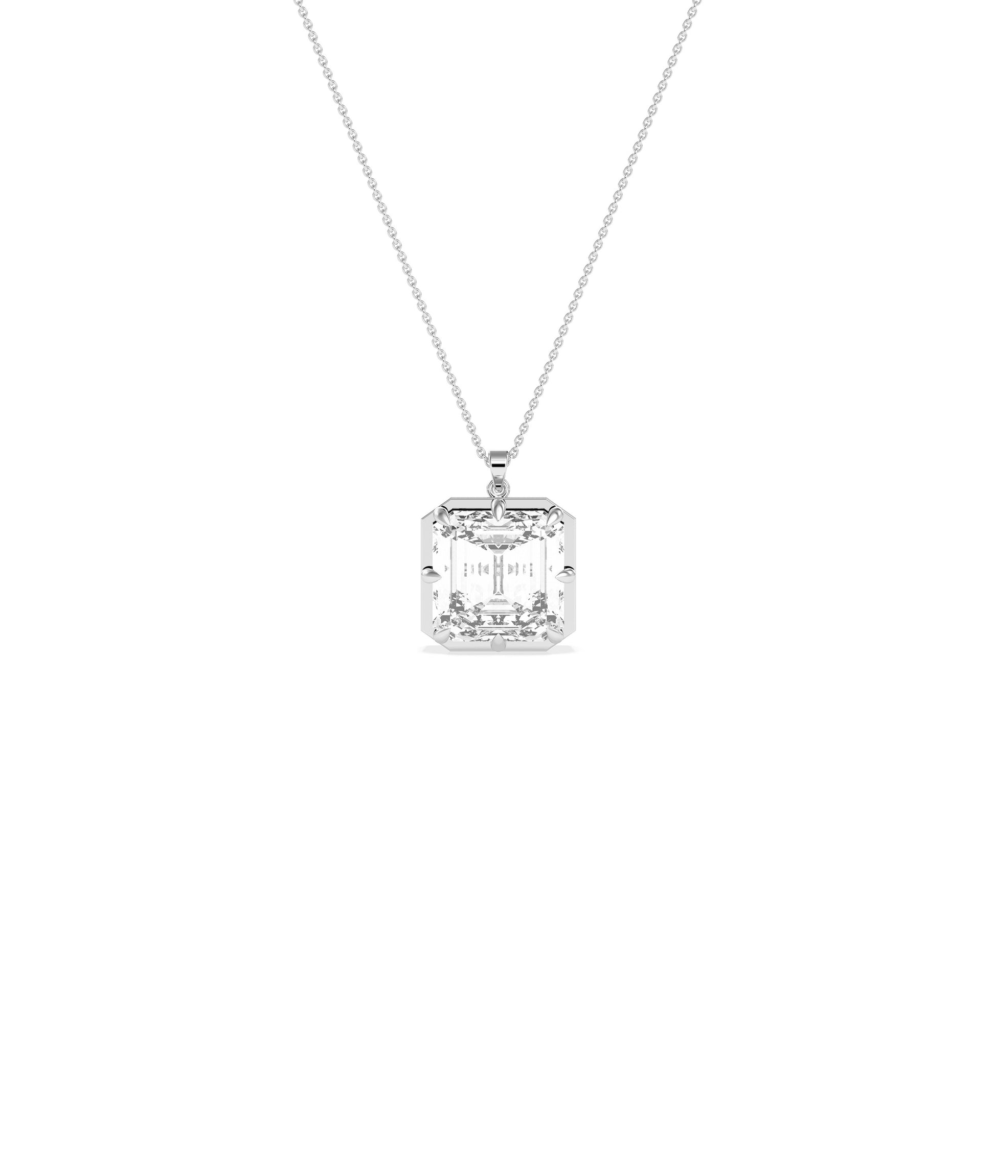 Solitaire asscher cut lab diamond pendant in white gold