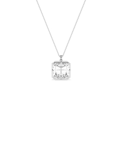 Solitaire asscher cut lab diamond pendant in white gold