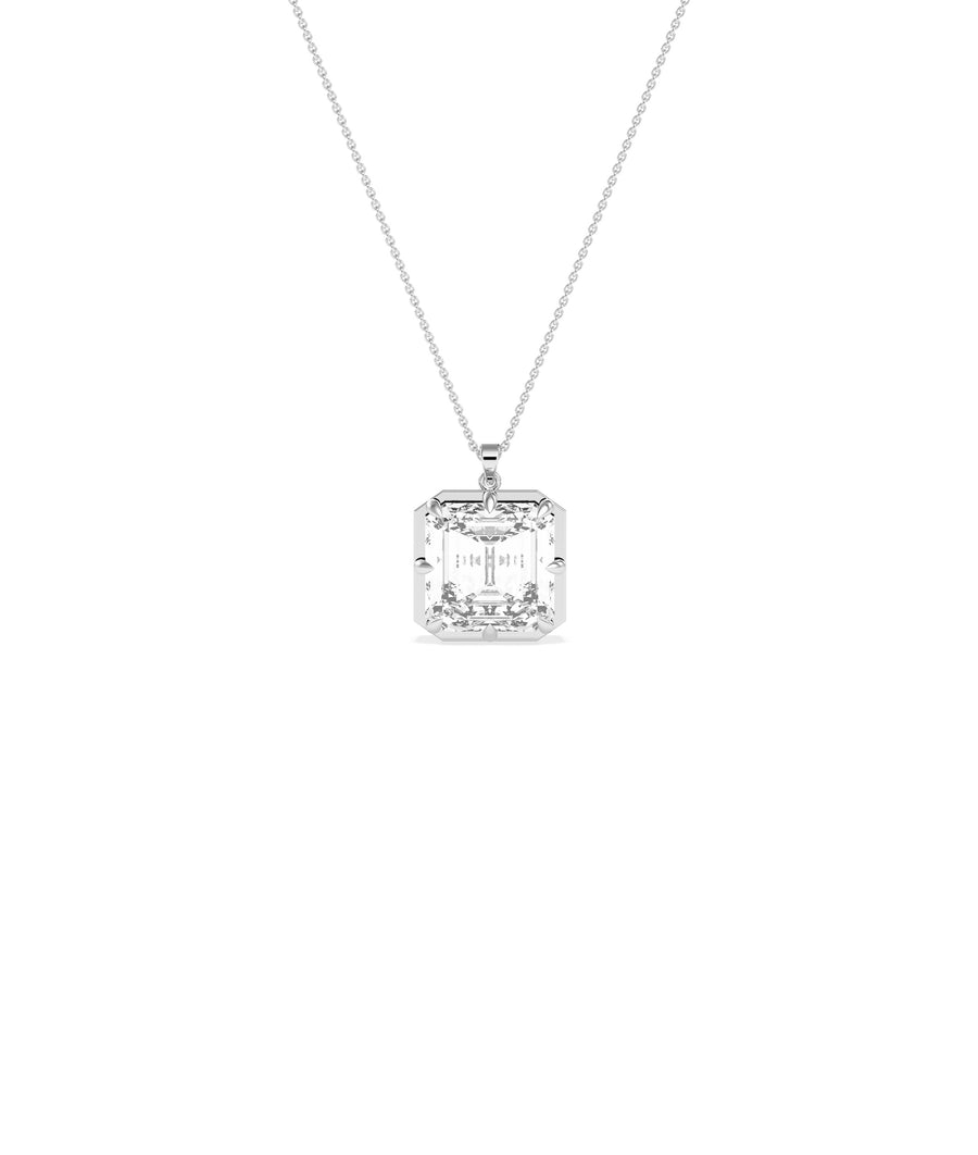 Solitaire asscher cut lab diamond pendant in white gold