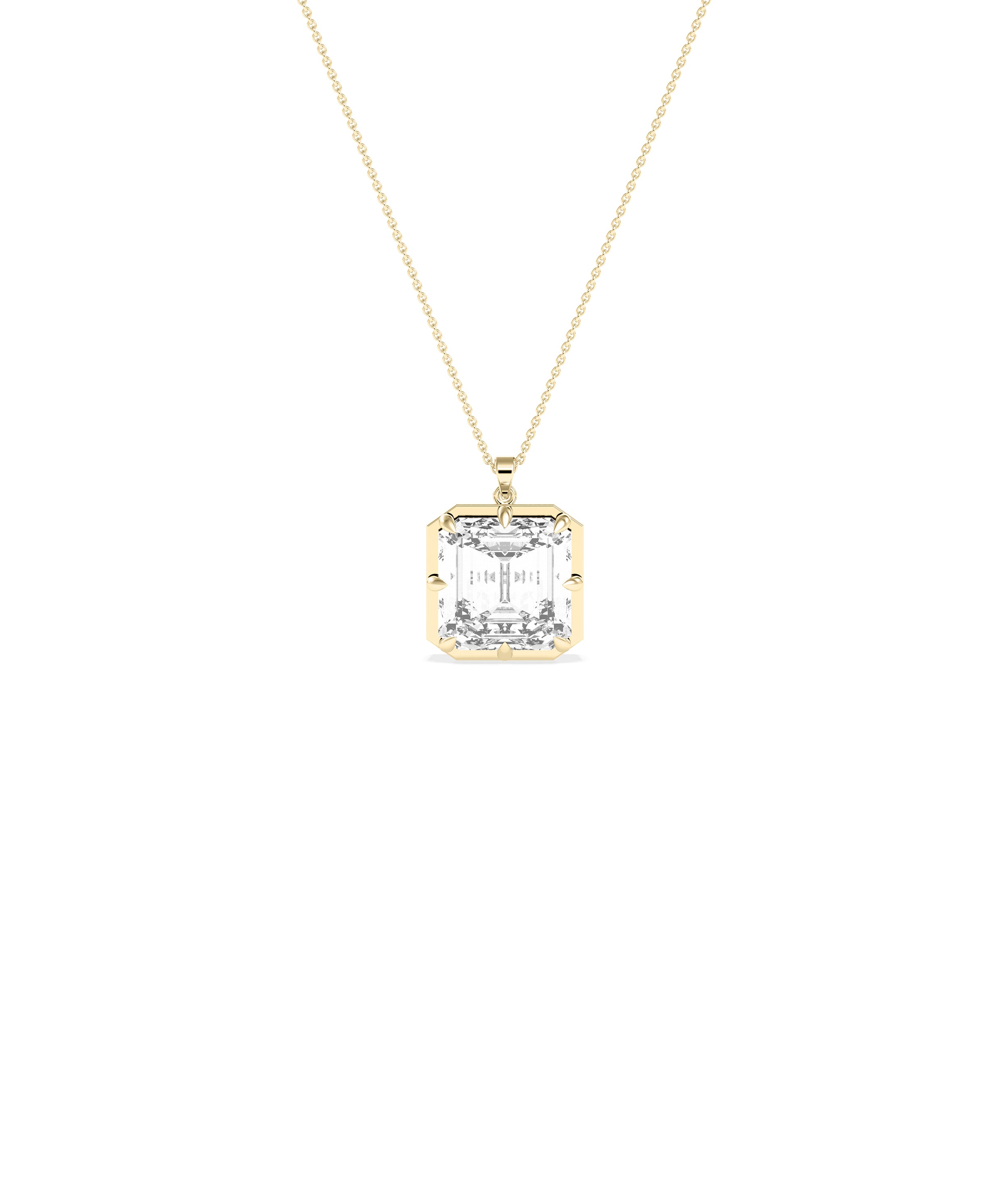 Solitaire asscher cut lab diamond pendant in yellow gold