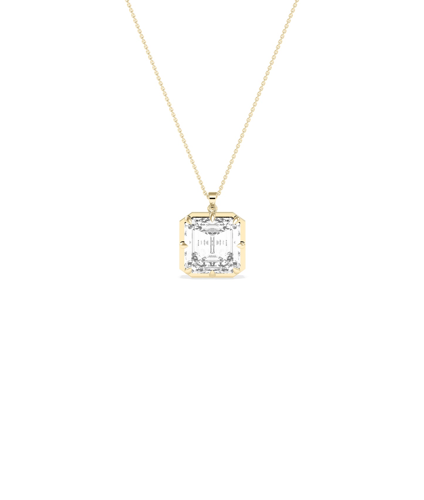 Solitaire asscher cut lab diamond pendant in yellow gold