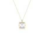 Solitaire asscher cut lab diamond pendant in yellow gold