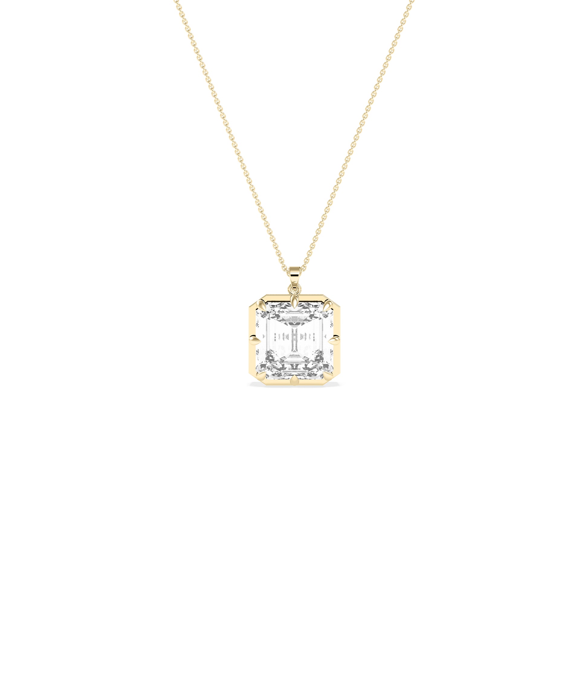 Solitaire asscher cut lab diamond pendant in yellow gold
