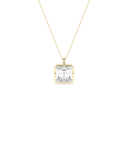 Solitaire asscher cut lab diamond pendant in yellow gold