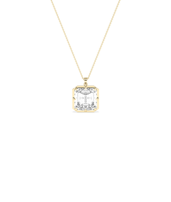 Solitaire asscher cut lab diamond pendant in yellow gold