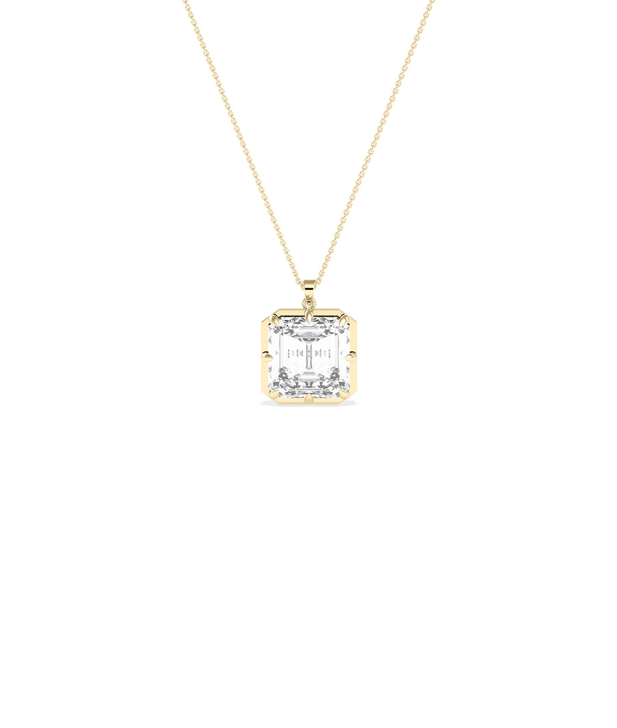 Solitaire asscher cut lab diamond pendant in yellow gold