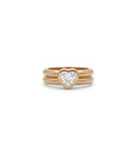 Solitaire bezel double band ring in 14K rose solid gold