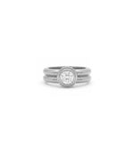Solitaire bezel double band ring in 14K solid white gold