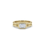 Solitaire bezel double band ring in 14K yellow solid gold