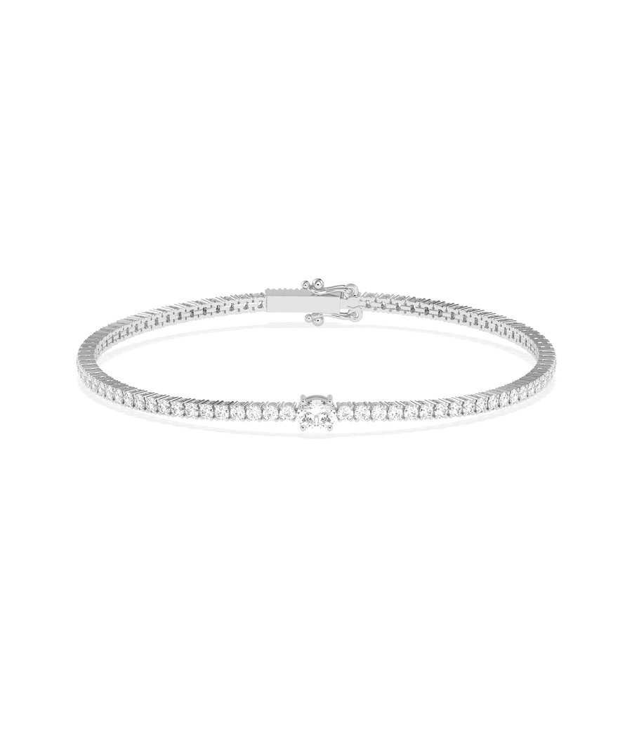 Solitaire center diamond tennis bracelet in 14K white gold