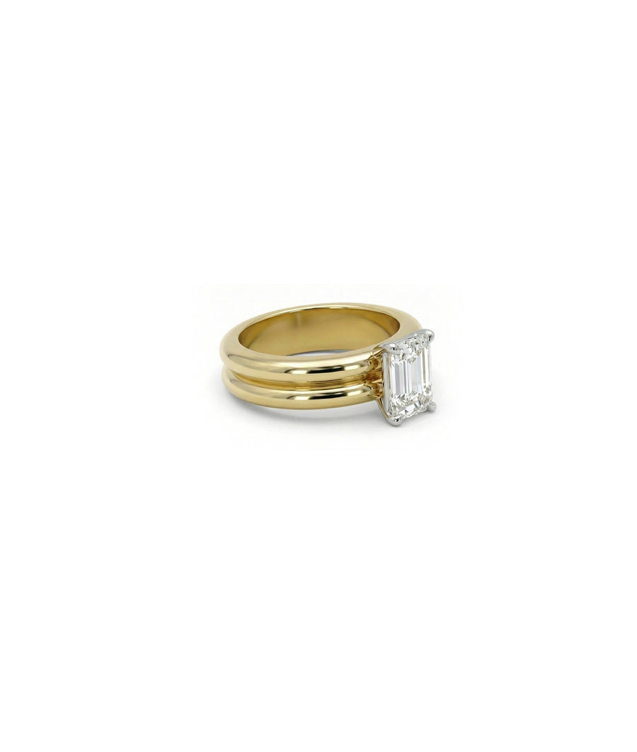 Solitaire double band lab diamond ring in yellow gold side profile