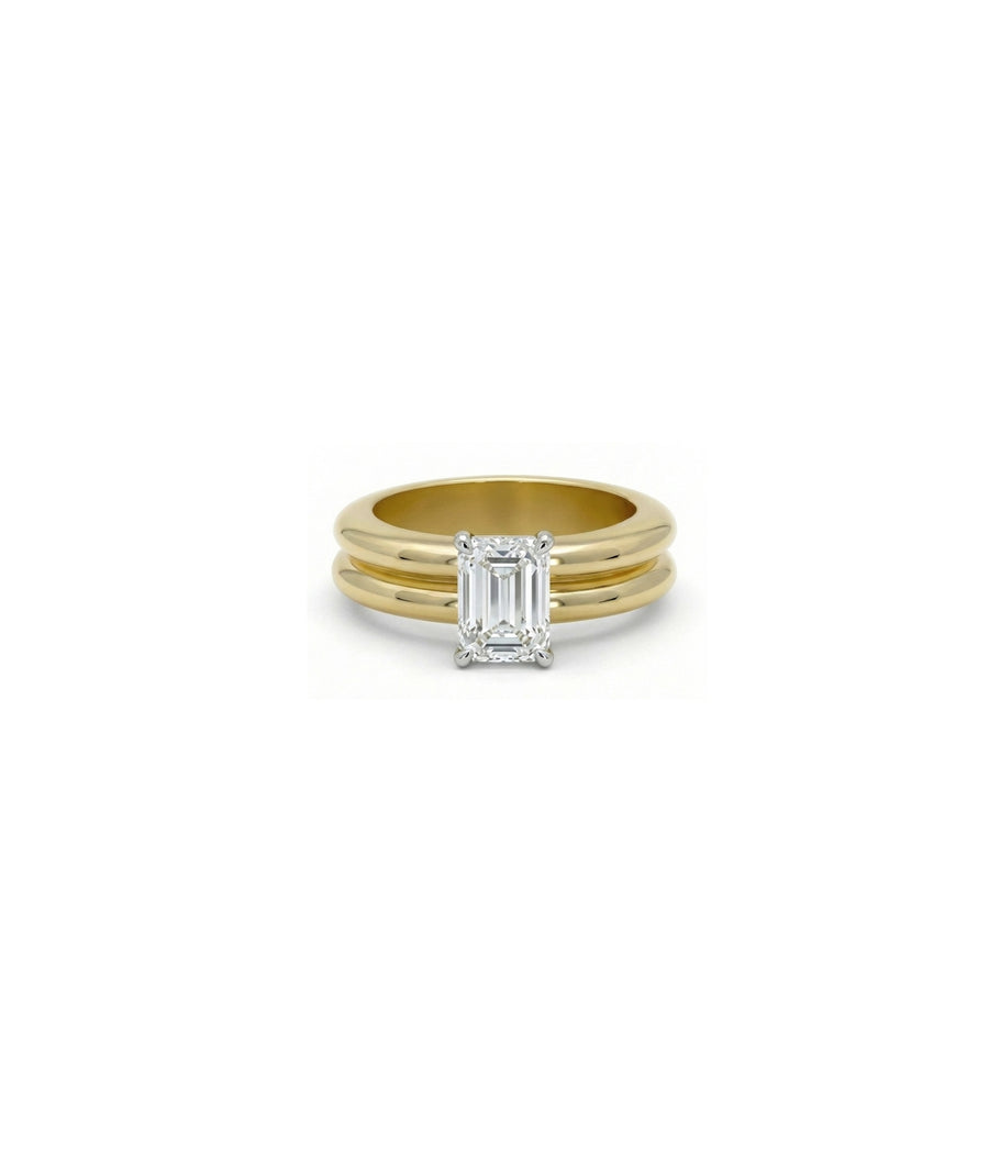 Solitaire double band lab diamond ring in yellow gold