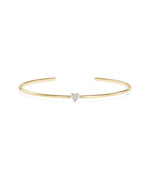 Solitaire heart cuff bangle crafted in 14K solid yellow gold