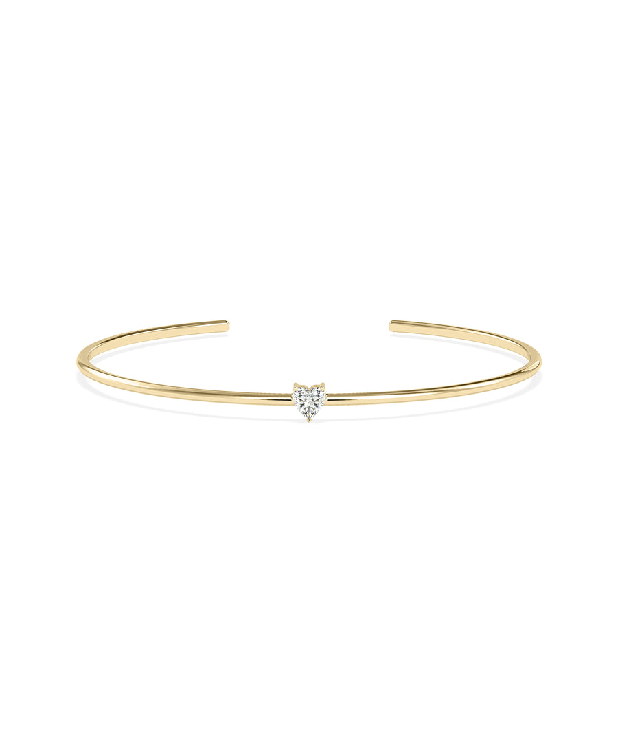 Solitaire heart cuff bangle crafted in 14K solid yellow gold