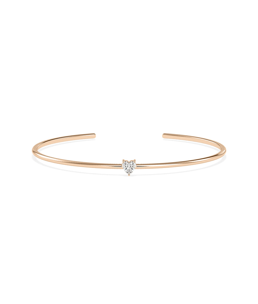 Solitaire heart cuff bangle crafted in 14K solid rose gold