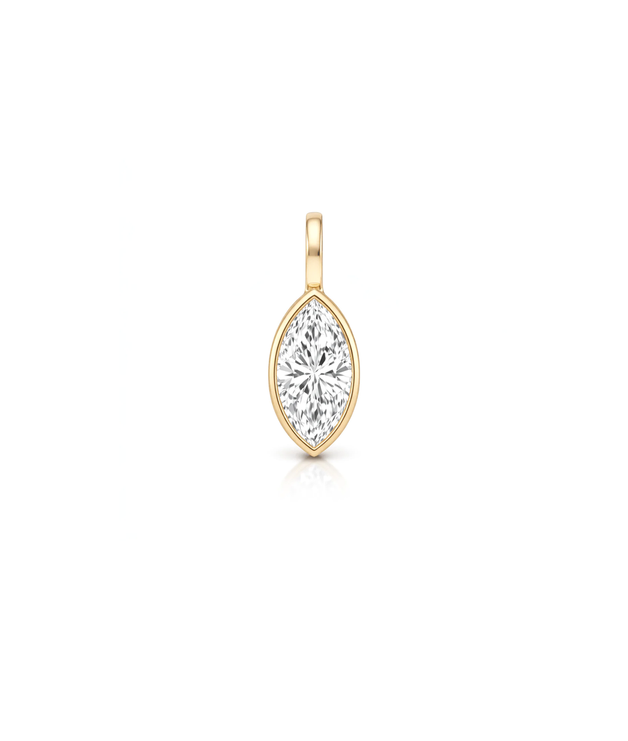 Solitaire marquise shape bezel charm pendant in solid gold
