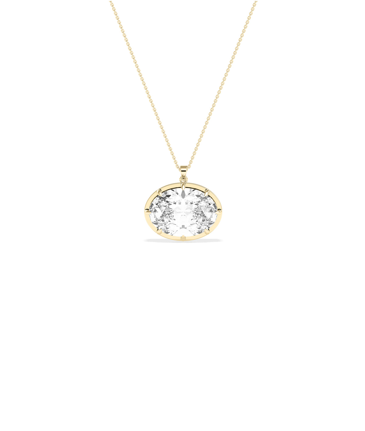 Solitaire oval lab diamond pendant in yellow gold dainty style