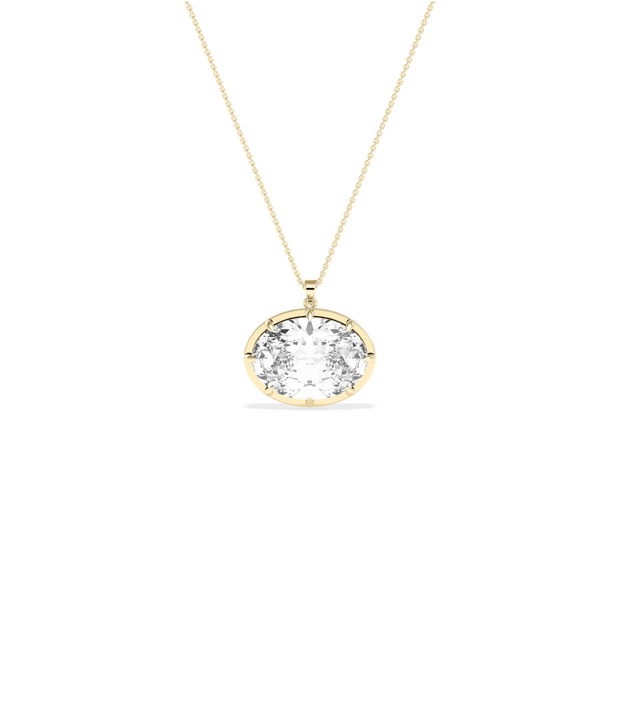 Solitaire oval lab diamond pendant in yellow gold dainty style