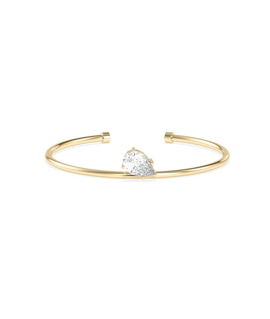 Solitaire pear lab diamond cuff bangle in 14K yellow gold