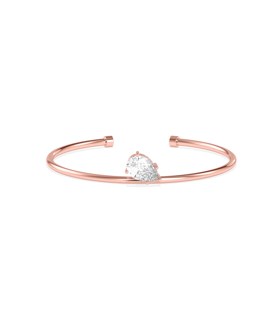 Solitaire pear lab diamond cuff bangle in 14K rose gold