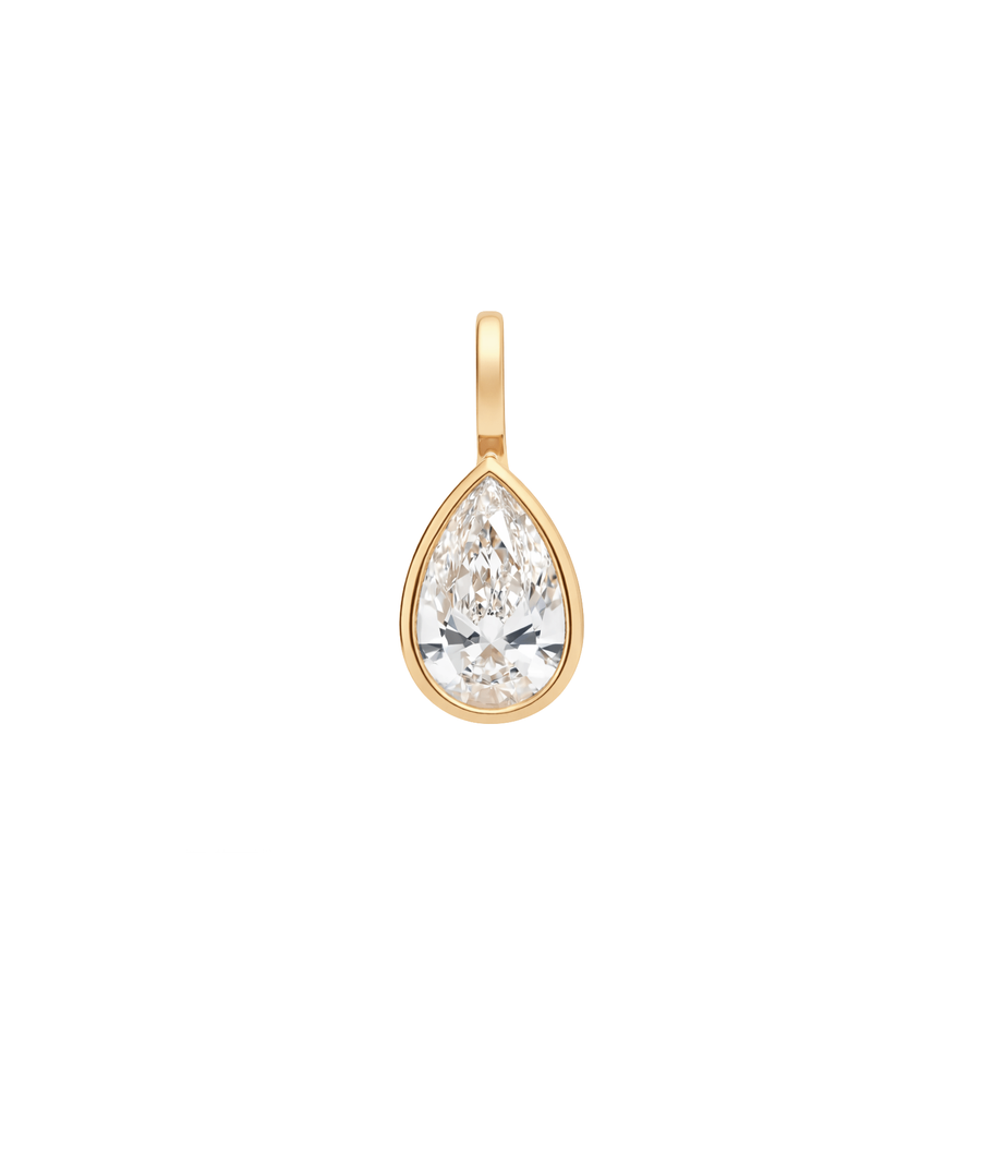 Solitaire pear shape bezel charm pendant in 14K solid gold
