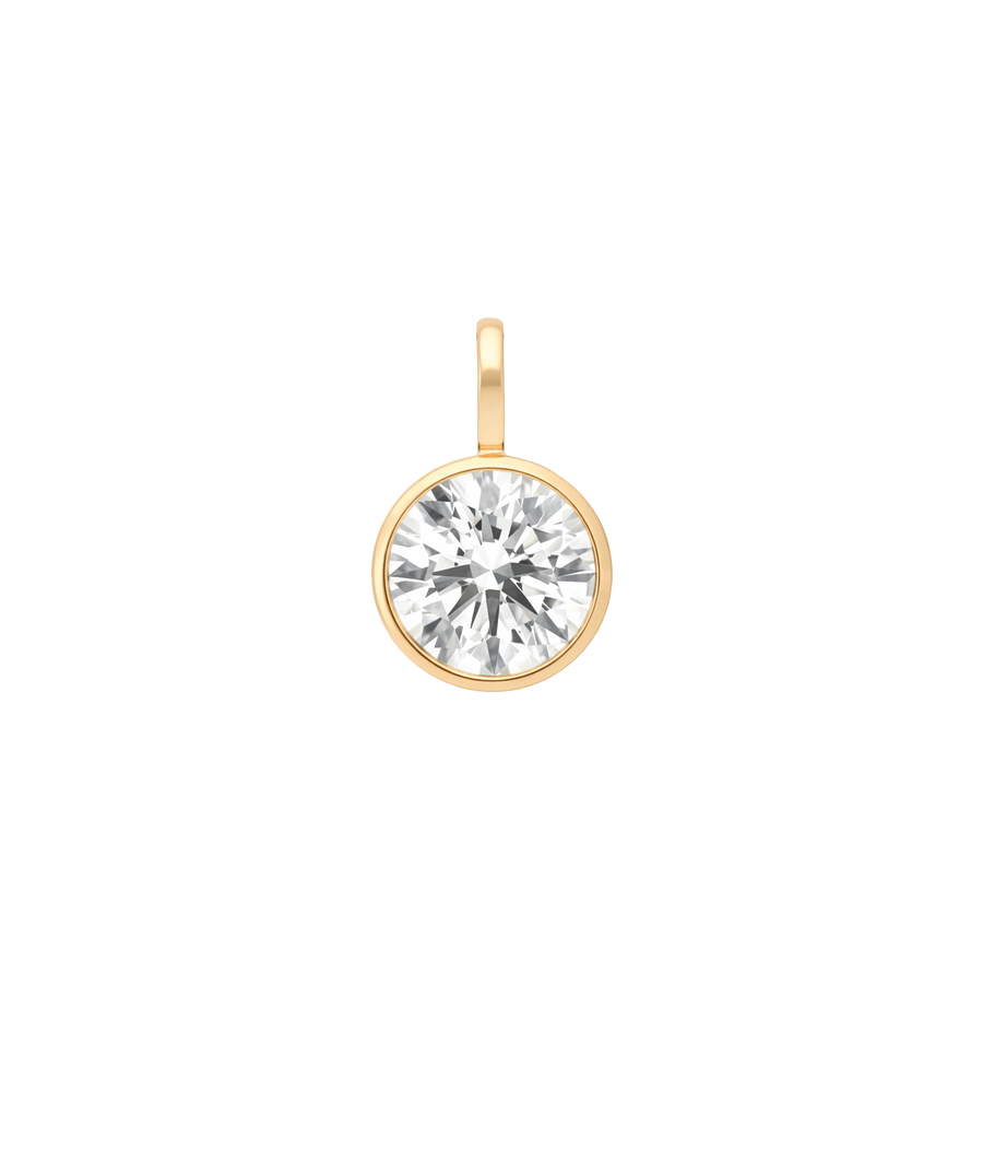 Solitaire round bezel charm pendant in 14K solid gold ctw options