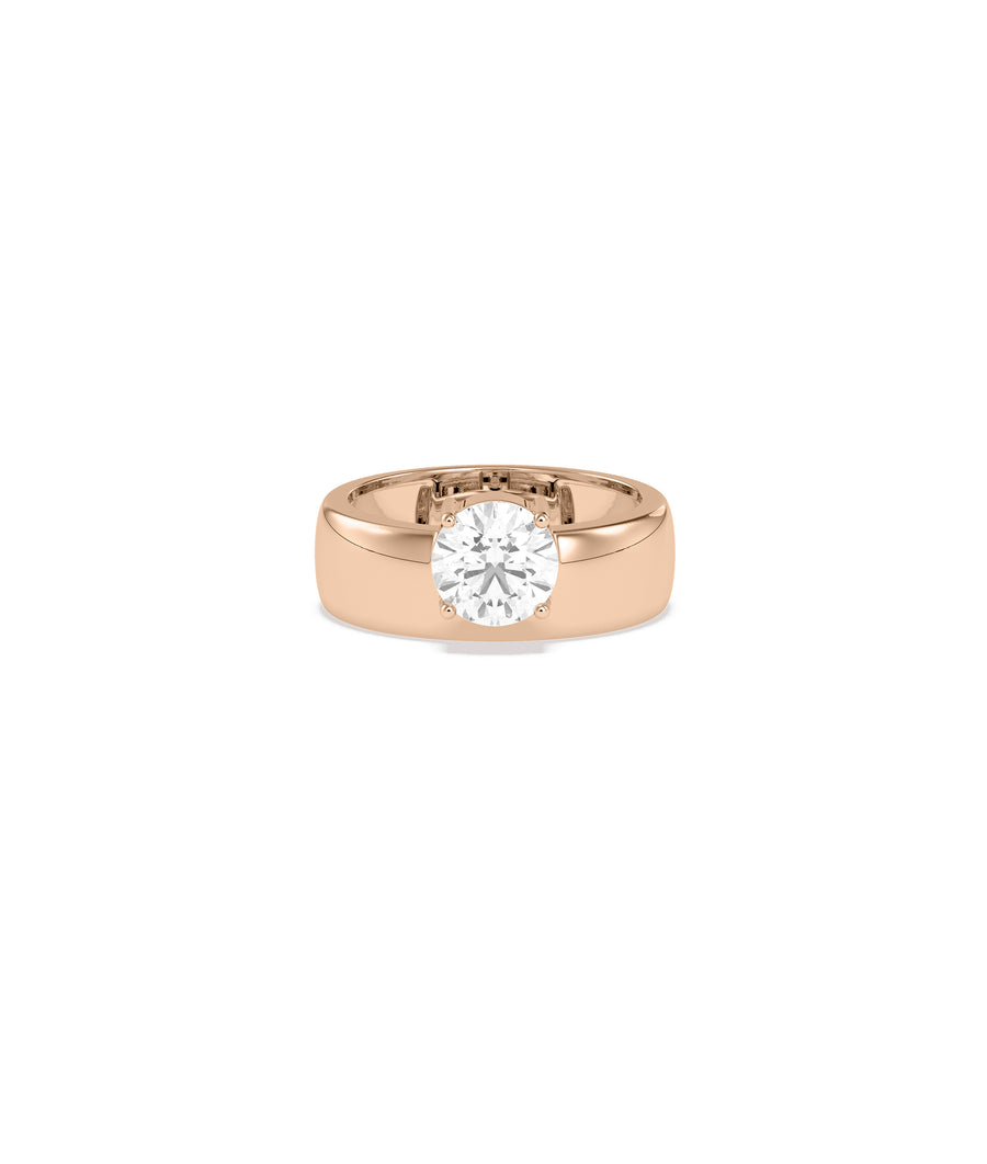 Solitaire round lab diamond band ring in 14K rose gold
