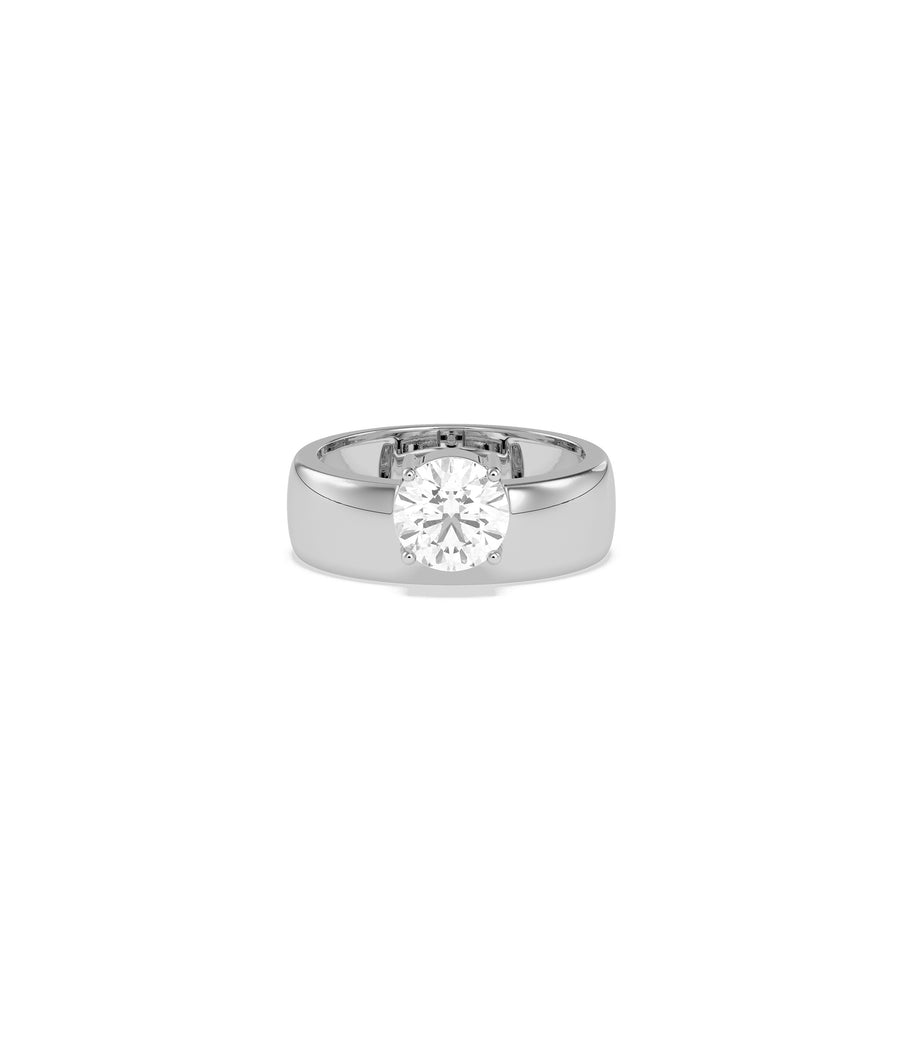 Solitaire round lab diamond band ring in 14K white gold