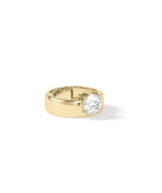 Solitaire round lab diamond band ring in 14K yellow gold side profile