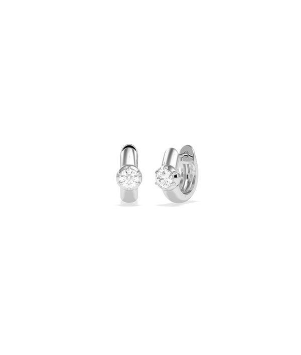 Solitaire round lab diamond huggie hoop earrings in 14K white gold alternate view