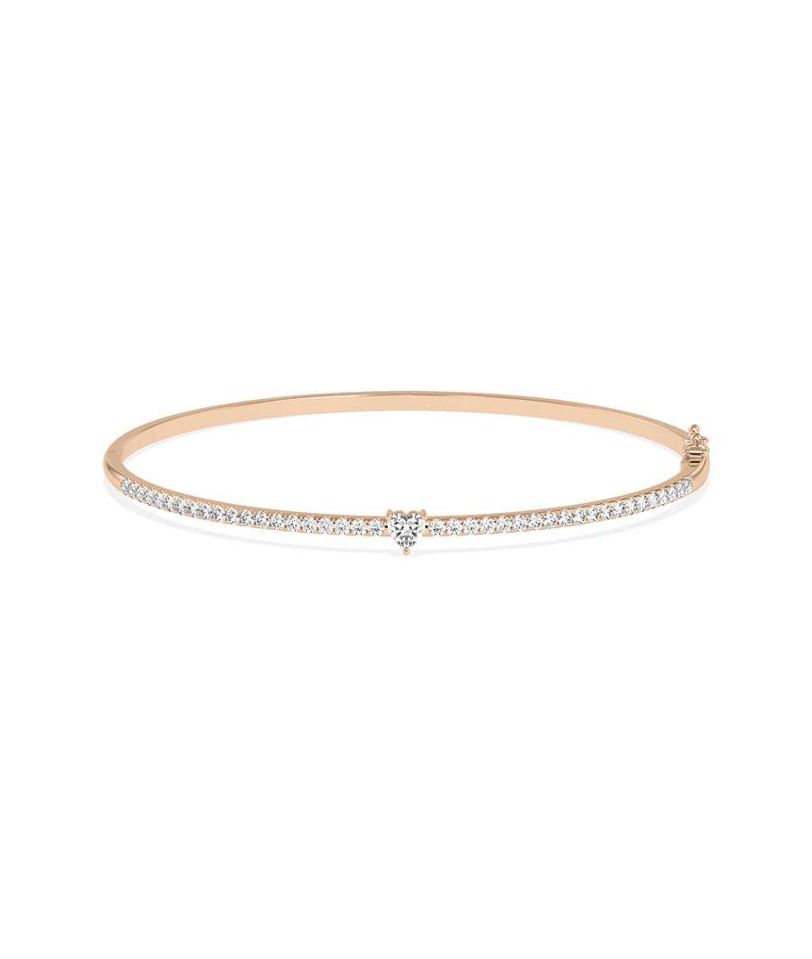 Straight line diamond bangle with solitaire in 14K rose gold