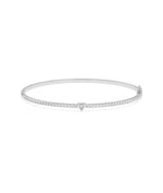 Straight line diamond bangle with solitaire in 14K white gold