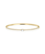 Straight line diamond bangle with solitaire in 14K solid gold
