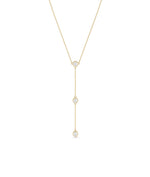 Three diamond solitaire dangle necklace in 14K solid yellow gold