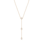 Three diamond solitaire dangle necklace in rose gold