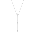 Three diamond solitaire dangle necklace in 14K solid white gold