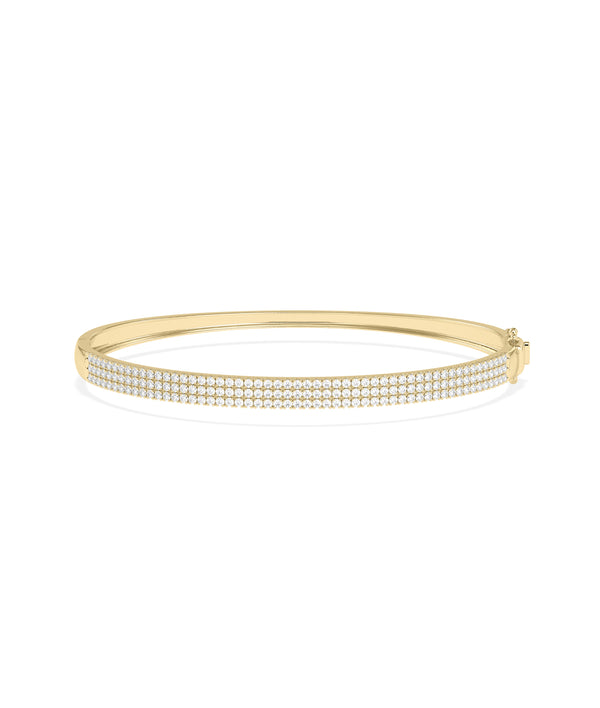 Three-row flat pave diamond bangle bracelet in 14K yellow gold